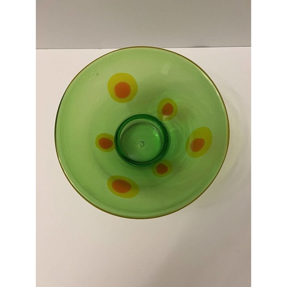 Vintage Green Hand Blown Glass Bowl Mod Retro Design - Picture 3 of 7